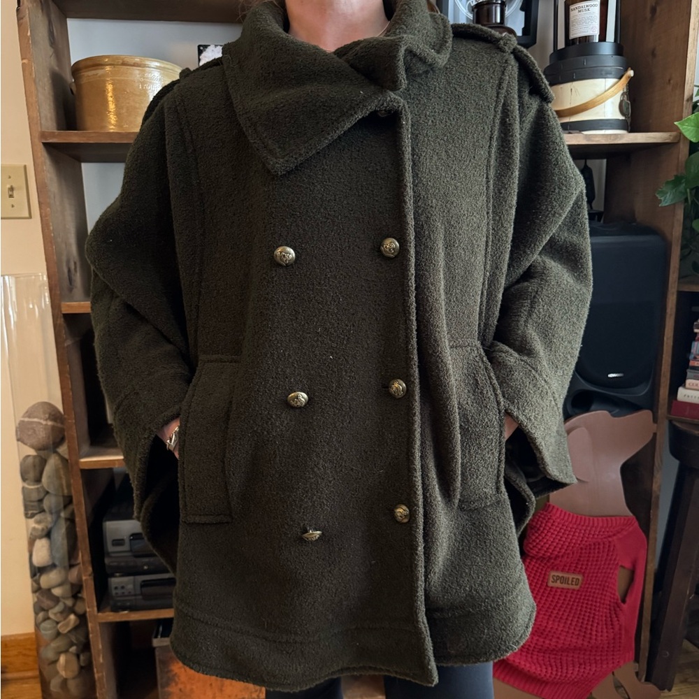 Attention Double-Breasted Deep Army Green Cape Brass Buttons